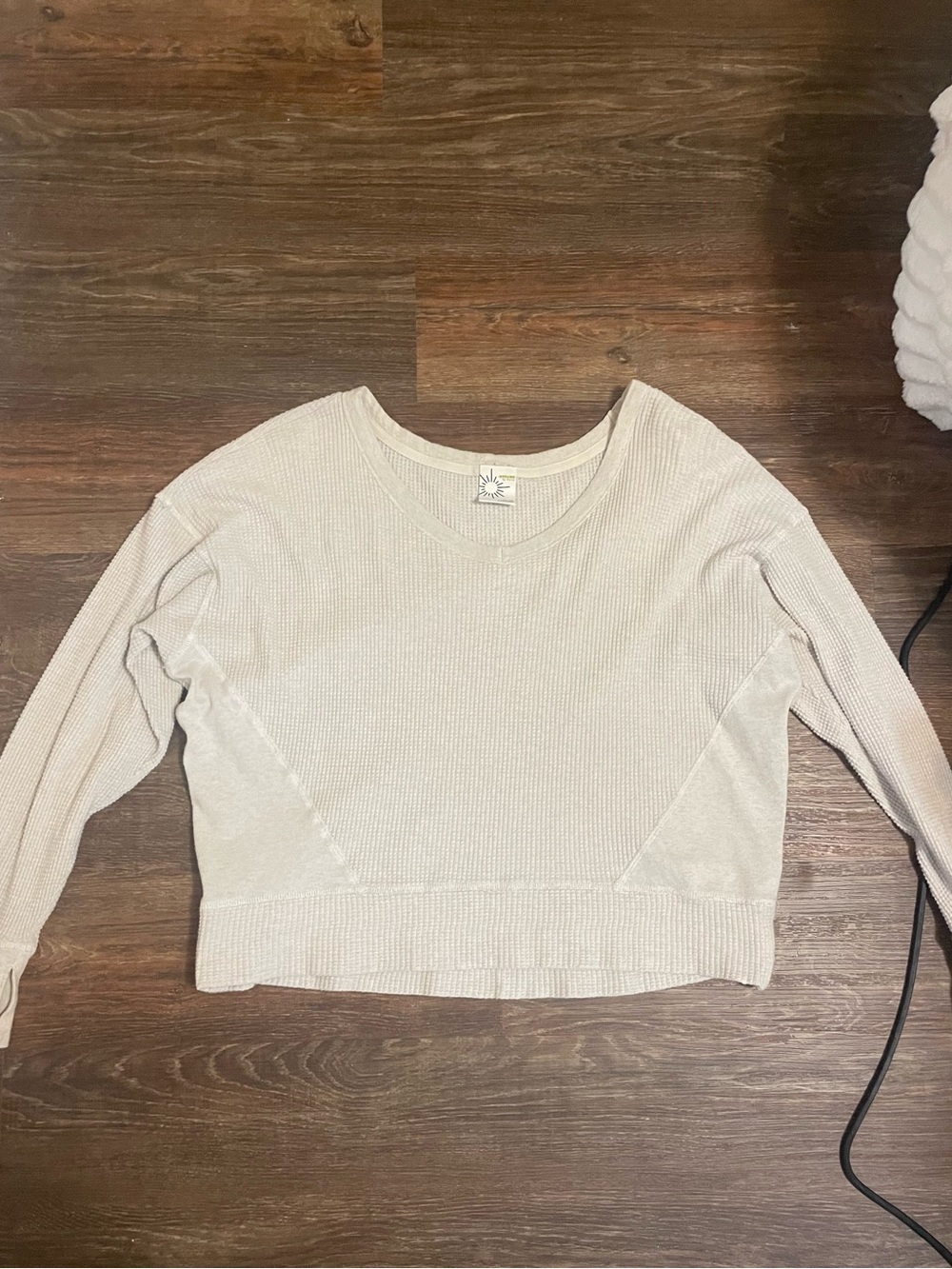 aerie Light Beige Ribbed Long-Sleeve Sweatshirt
